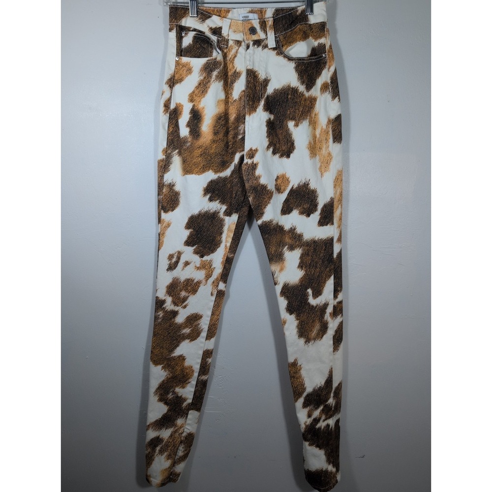 WEWOREWHAT Womens Size 27 Stiletto Slit Brown White Cow Print Skinny Pants